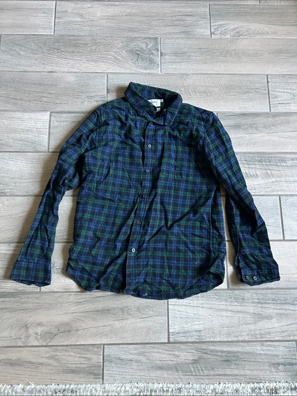 Goodfellow & Co Navy and Green Plaid Button-Down Shirt